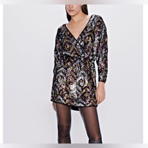 Zara Dresses & Skirts - Zara ✨✨✨ Multi-colored Sequin Wrap Dress - Sz M - NWT